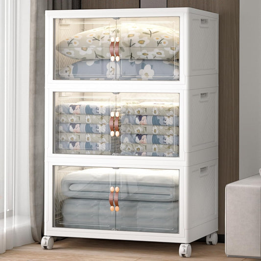 Extra Large Stackable Storage Bins with Lids & Wheels & Door, 480QT-160QT/40GAL*3Pack Foldable Collapsible Closet Organizers, Plastic containers drawers for bedroom Dorm