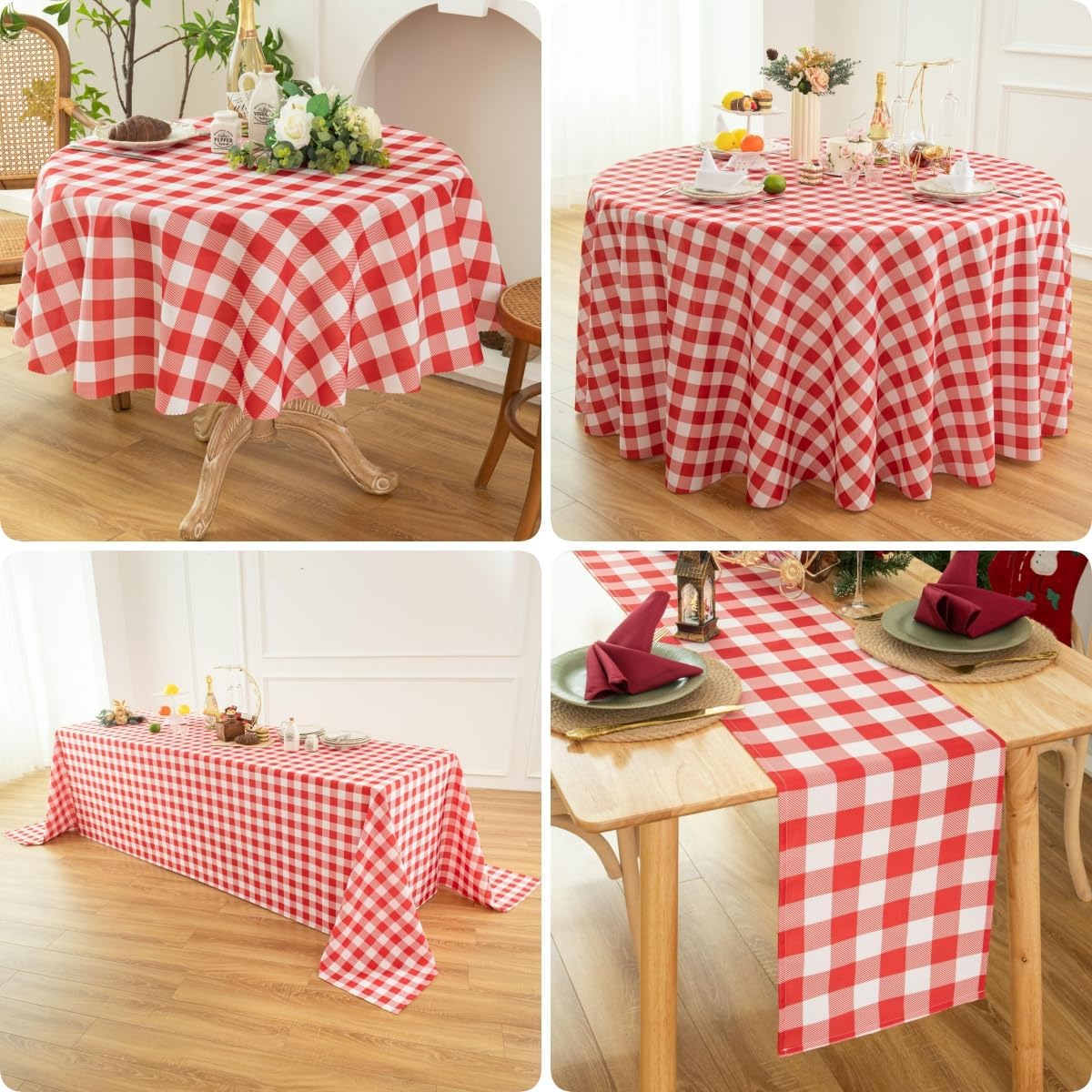 Classic Gingham Plaid Tablecloth Fabric - Rectangular 58x102 Inch Water Resistant Checked Table Cloth for Indoor/Outdoor Use - Table Cover for Kitchen, Picnics, Gardens, and Parties