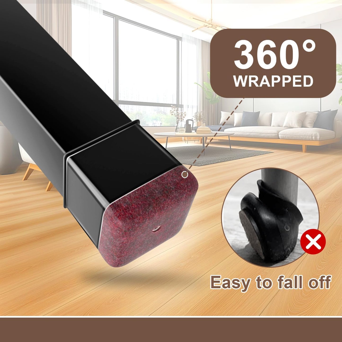 20 Pcs Chair Leg Floor Protectors for Hardwood Floors, Black Rubber Furniture Sliders with Felt, Silicone Furniture Leg Caps Covers (Fit Square Diameter:1.06" to 1.44")