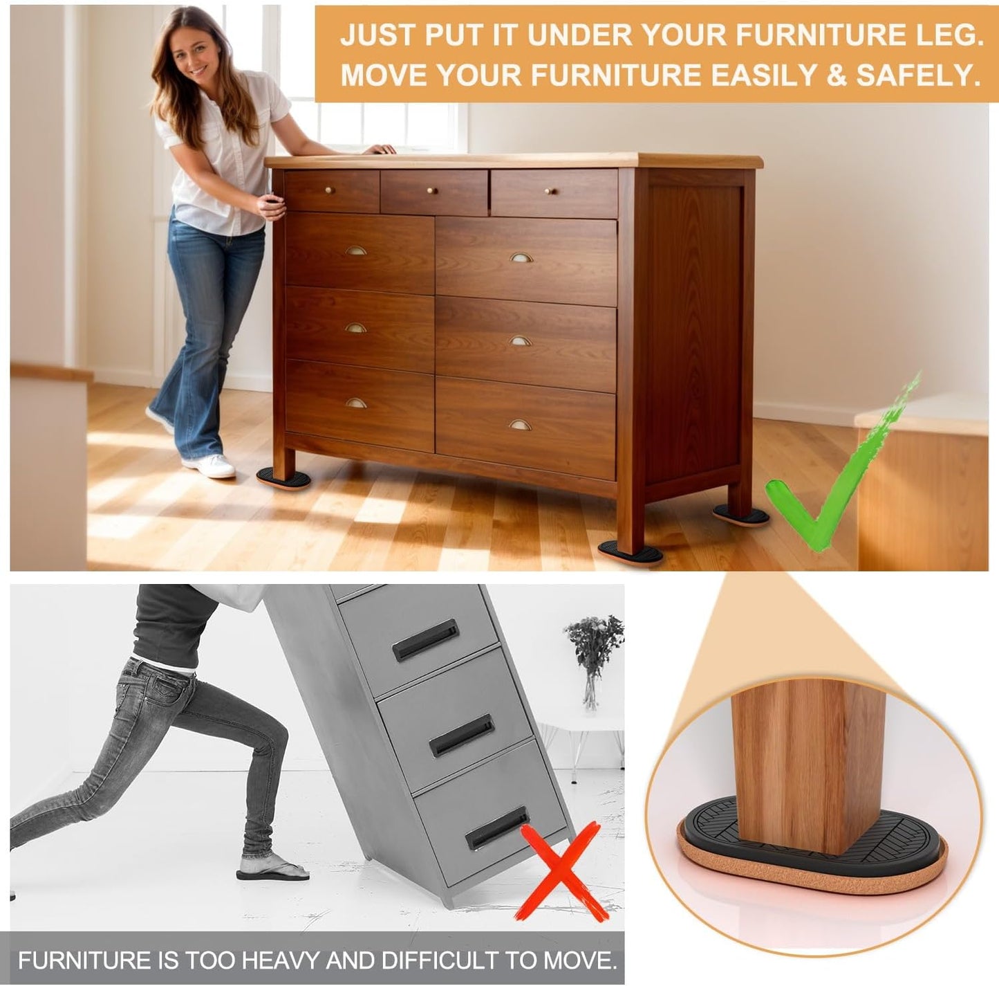 9½"x5¾ Felt Furniture Sliders for Hardwood Floors, 4PCS Oval Furniture Pads for Wood Floors, Furniture Movers for Heavy Duty Furniture, Move Furniture Easily