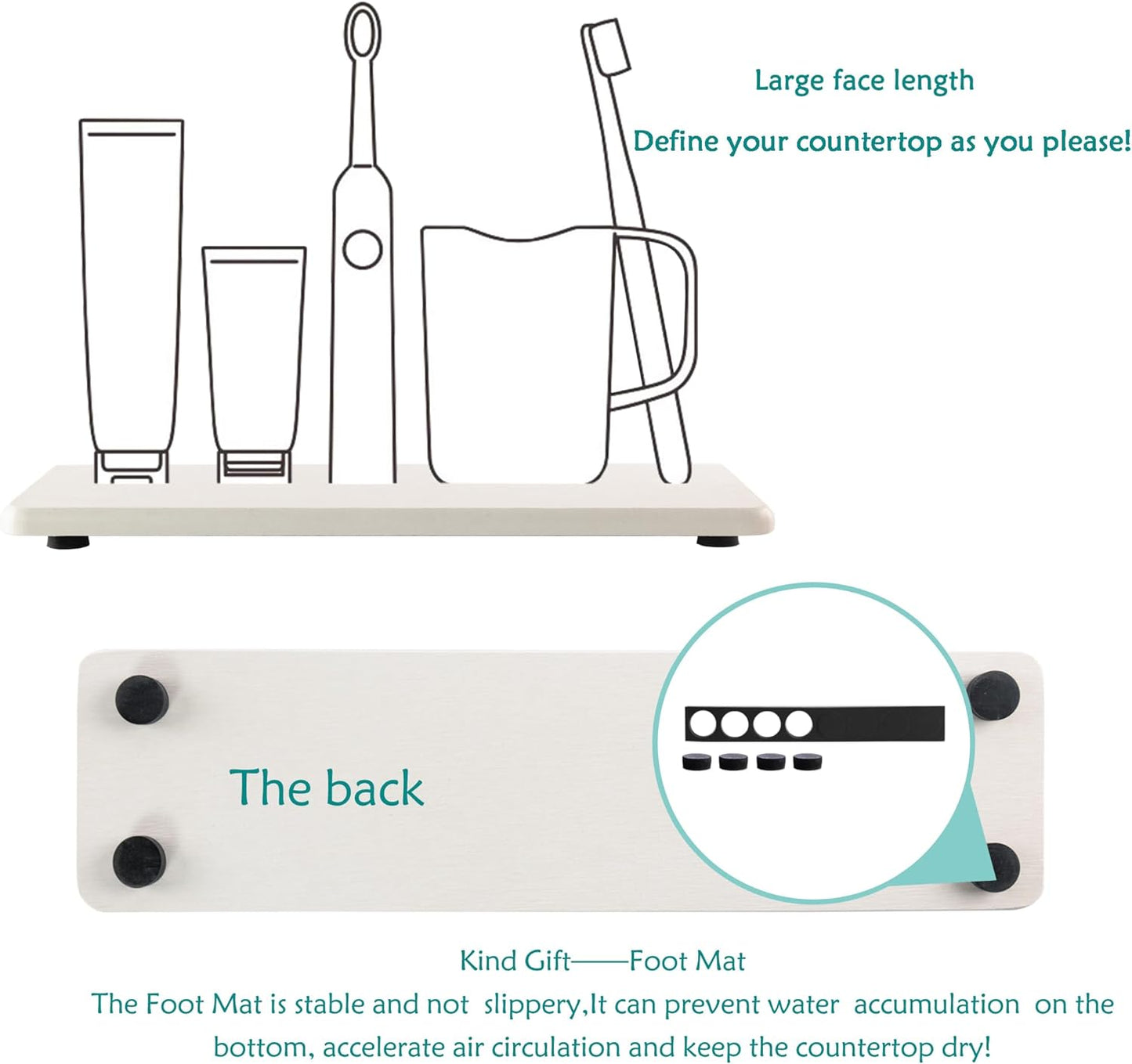 2 Pcs Water Absorbing Stone Trays, Kitchen/Bathroom Sink Soap Dish, Diatomite Tray Used for Hand Soap & Cosmetic Bottles in The Modern Home, 3.15" W x 11.8" L, White