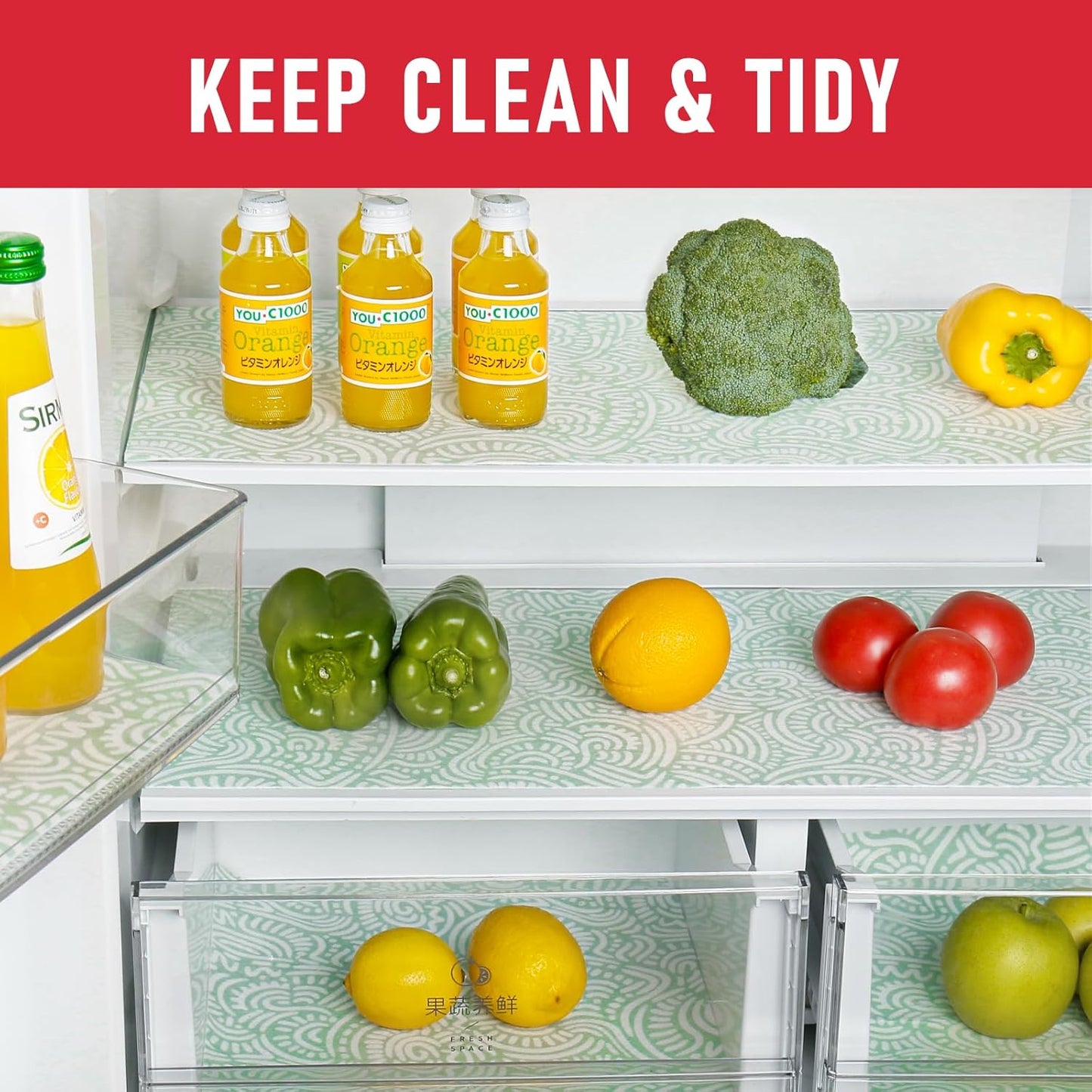 Cooyes Refrigerator Shelf Liners, Drawer Liners for Kitchen Cabinets, Absorbent Fridge Mats with Non-Slip Particles, Breathable Cloth Material BPAfree, Keep Produce Fresh Longer, 6 Pack, 12" × 24"