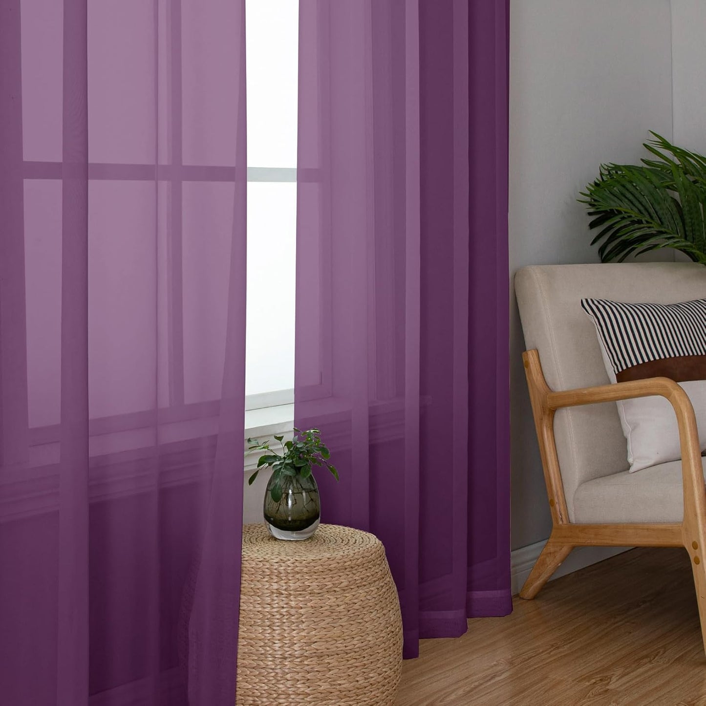 Chyhomenyc Plum Sheer Curtains 63 Inch Length 2 Panels, Rod Pocket Solid Window Sheer Curtain Panels, Elegant Curtains & Drapes for Living Room Bedroom 2 Panels (Plum, 42 W x 63 L)