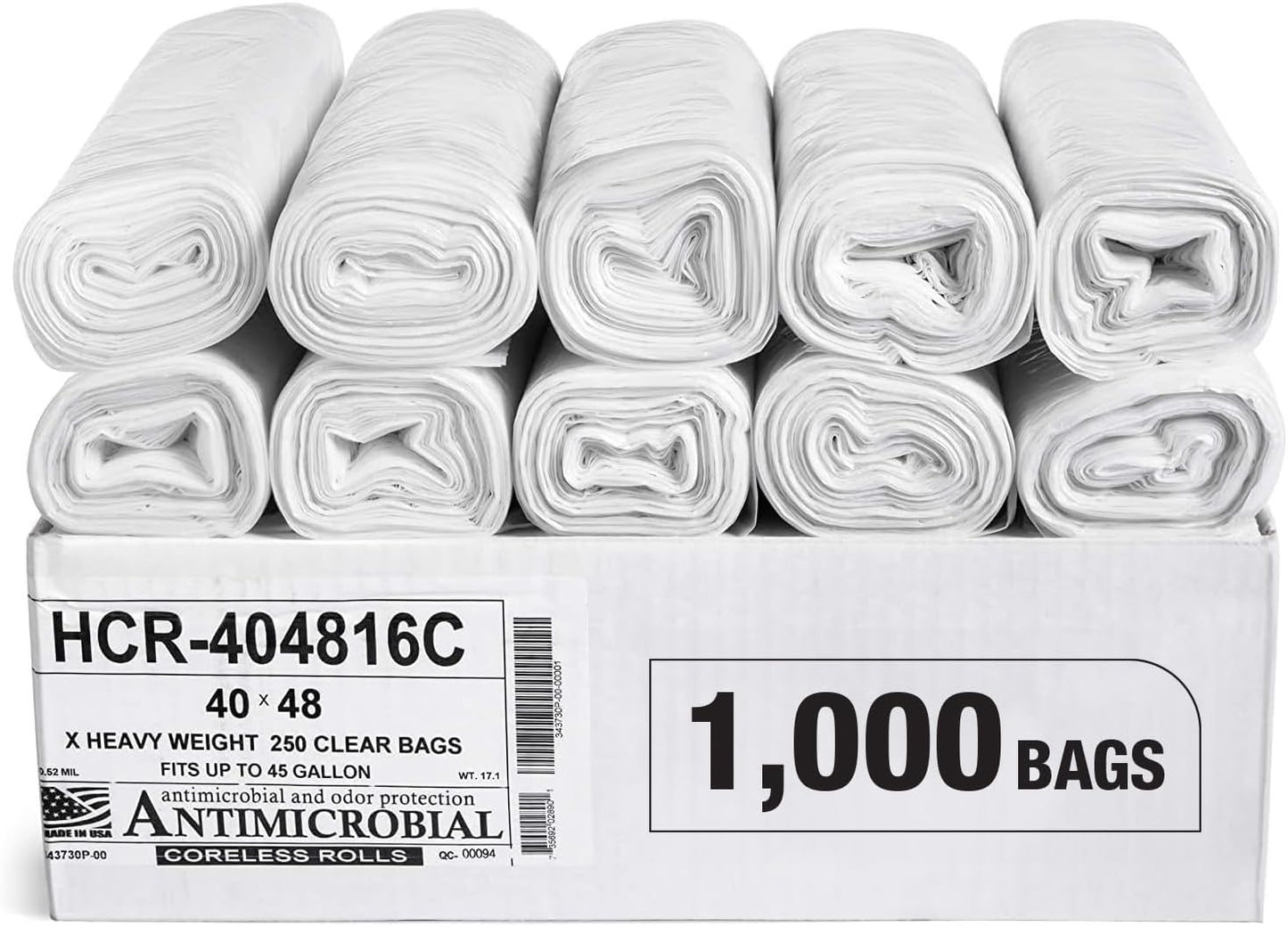 Aluf Plastics High Density Trash Bags, 45 Gallon, 1000 Count, 16 Micron (eq), 40" x 48", Clear, for Bathroom, Office, Industrial, Commercial, Janitorial, Municipal, Recycling