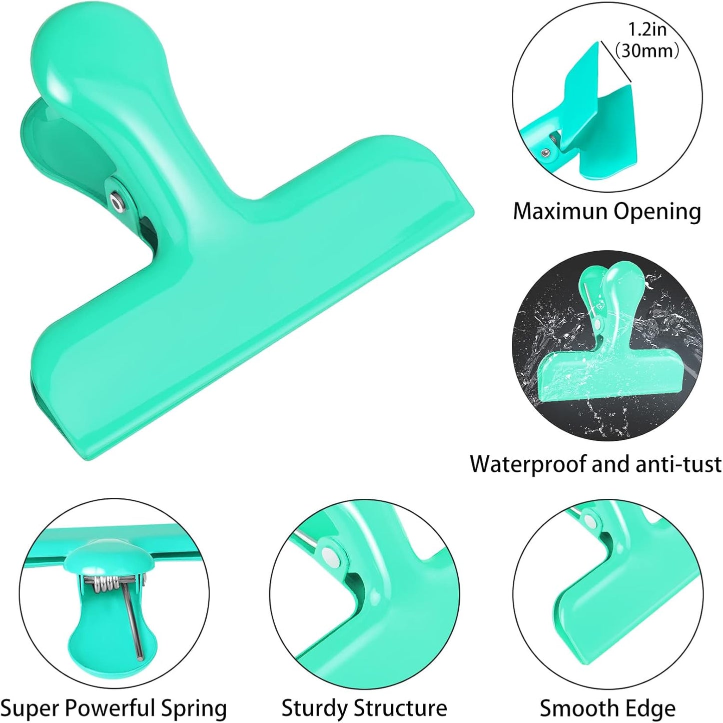 Bag Clips Heavy Duty Stainless Steel Chip Clips, Food Bags Clamp Great for Kitchen Office to Seal Coffee Bags, Paper Sheets - Pack of 8（Green）