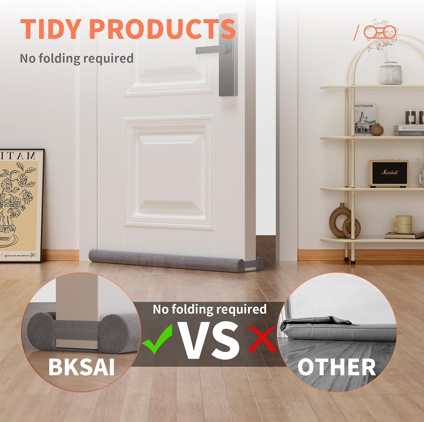 Door Draft Stopper for Bottom of Door, Under Door Gap Filler/Seal for Big Gap, No Folding Required, Flexible Installation Door Sweep soundproofing Strip for Home & Apartment, 32-36in, Grey