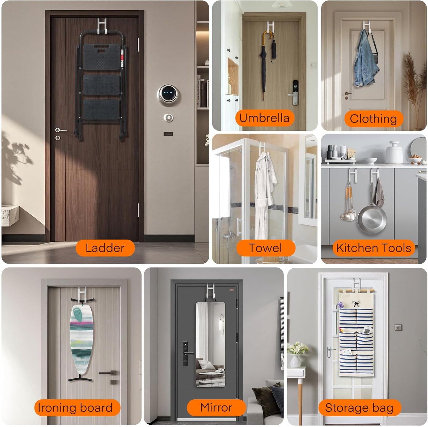 FYY Over The Door Hooks - 2 Pack Heavy Duty Dual-Hook Organizer Hanger with Non-Slip Rubber for Towels, Clothes, Hats & Bags Use in Bathroom, Bedroom, Kitchen - Fits Interior Doors Up to 1 3/8" White