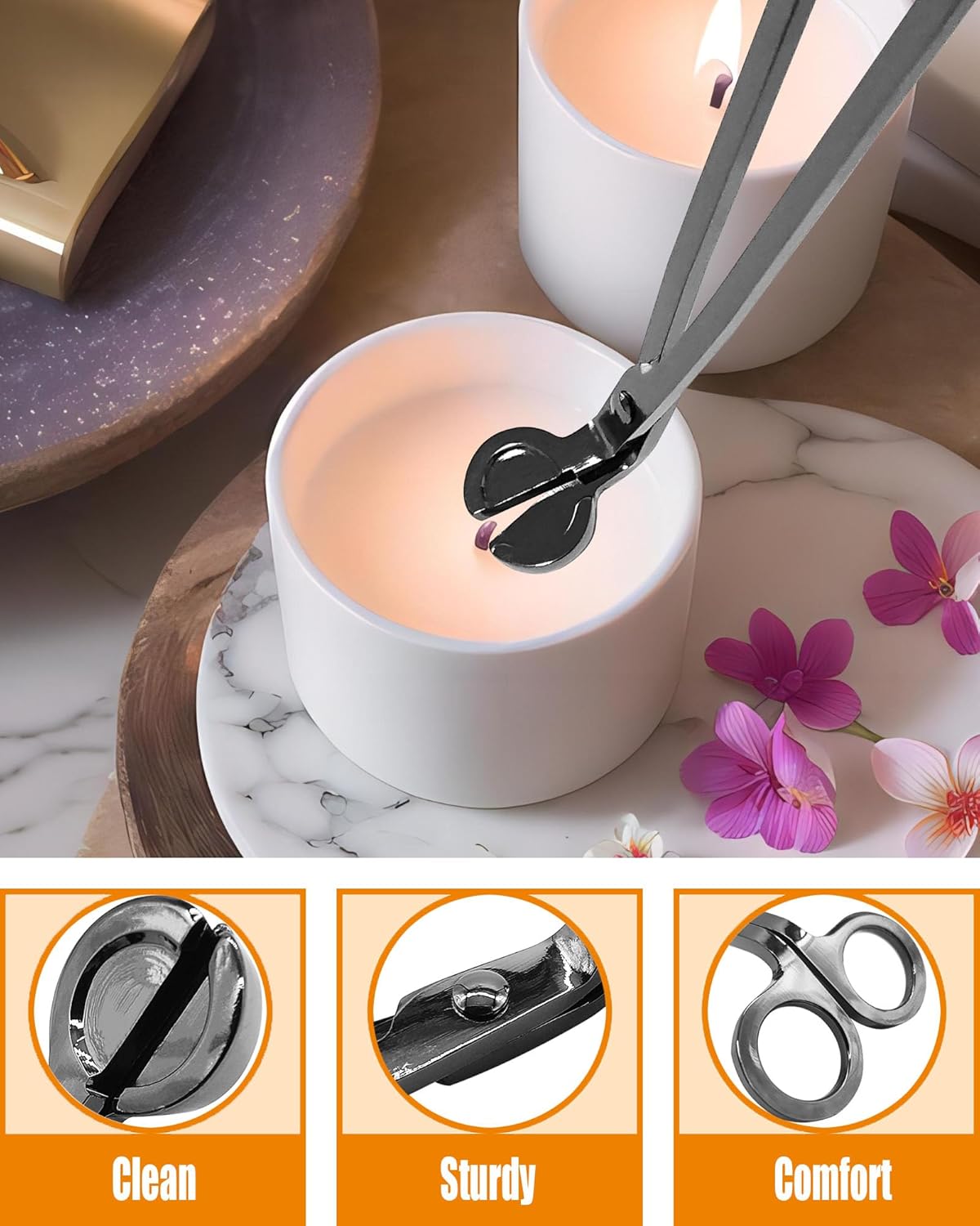 4 in1 Candle Accessory Set with Rechargeable Candle Lighter, Candle Wick Trimmer, Candle Wick Snuffer, Candle Wick Dipper, Candle Care Kit (Silver Black)