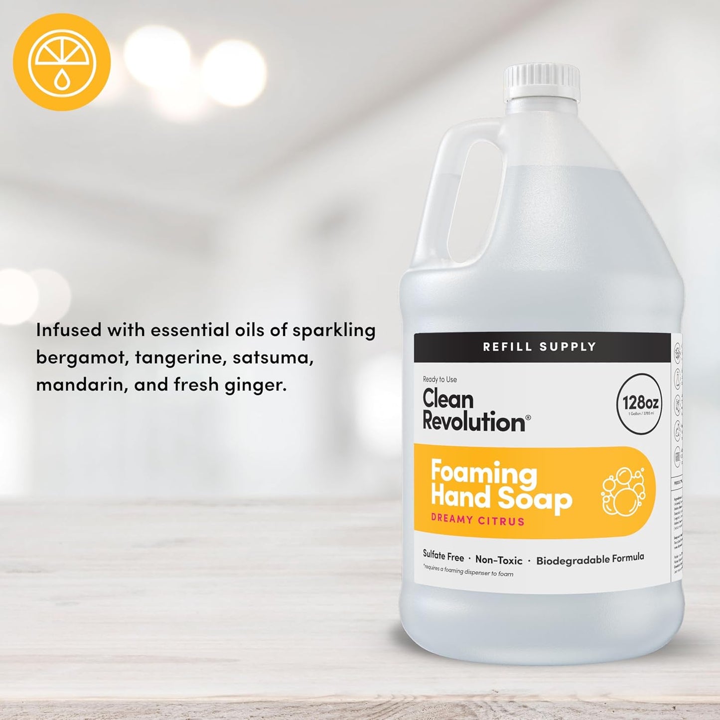 Clean Revolution Foaming Hand Soap Refill Supply Container, Ready to Use Formula, Dreamy Citrus Fragrance, Gluten Free, 128 Fl. Oz