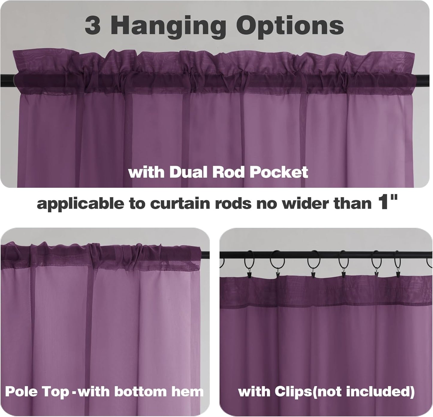 Chyhomenyc Plum Sheer Curtains, 84 inches Long 2 Panels Set, Rod Pocket Voile Drapes for Living Room Bedroom, 2PCS, Each 42 W x 84 L