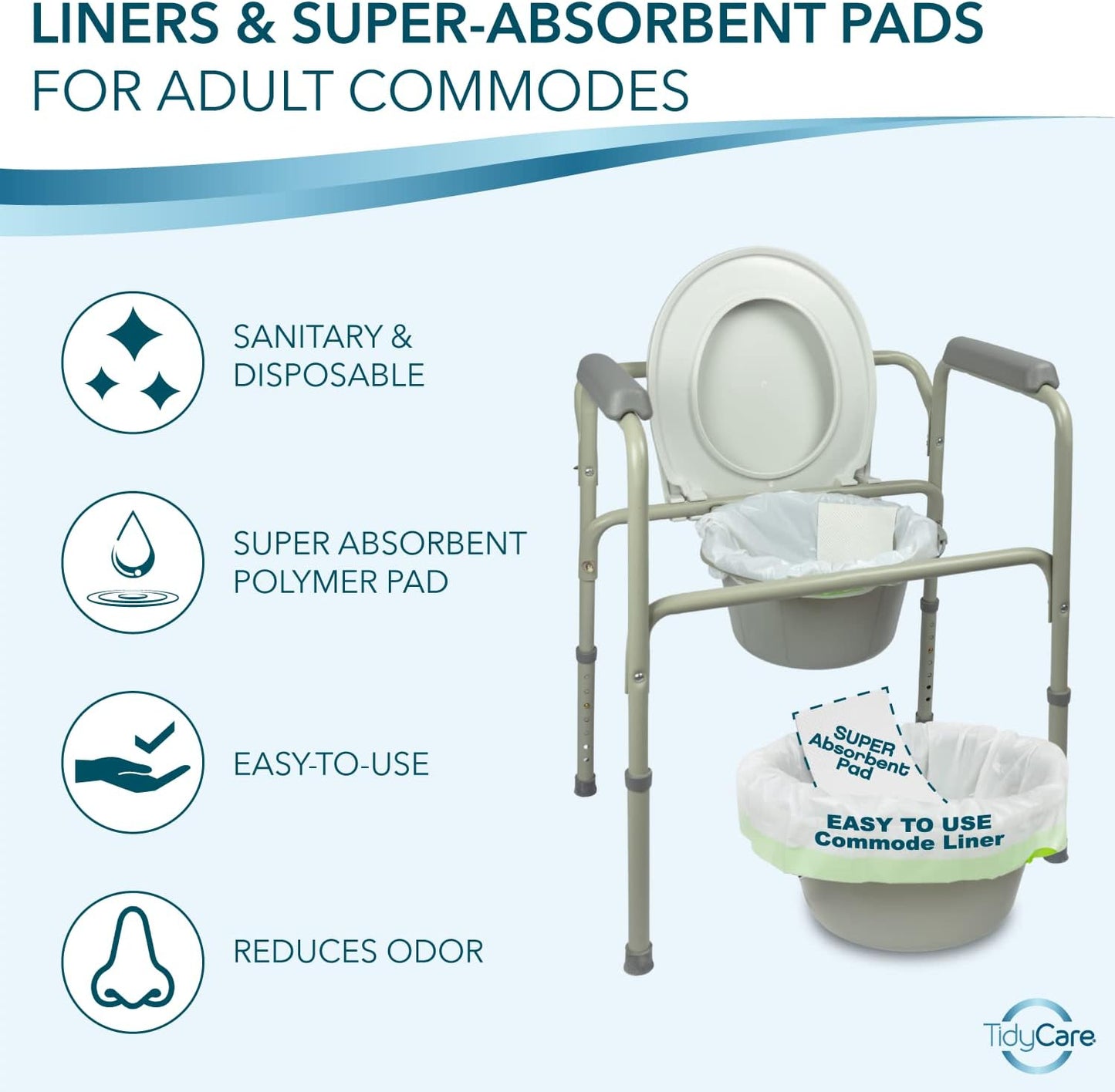 Disposable Bedside Commode Liners and Pads for Portable Toilet Chair Seat Bucket and Bedpan | Combo Pack of 12 Waste Bags and 12 Absorbent Pads | Universal Fit