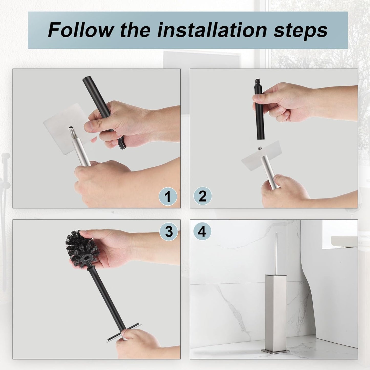 Brushed Nickel Toilet Brush and Holder,Toilet Bowl Brush with Extra Long Handle