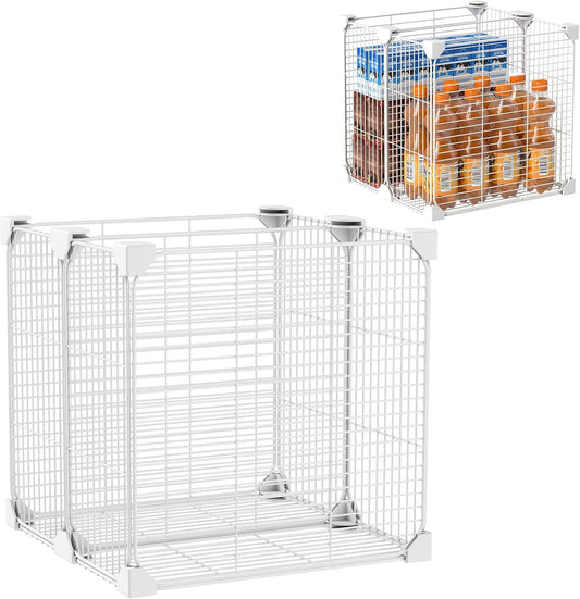 Deep Freezer Organizer Bin 13.8"x13.8"x13.8", Vertical Sides Wire Freezer Baskets with Adjustable Divider Pantry, Freezer Bins for Upright Freezer Meats Frozen Food Snacks Ice Cream Fruits&Vegetables