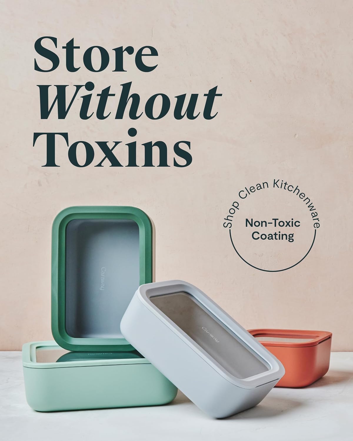 Caraway 14pc Glass Food Storage Container Set - Easy to Store, Non Toxic Lunch Box - with Glass Lids - Includes Storage Organizer & Dot & Dash Inserts - Perracotta