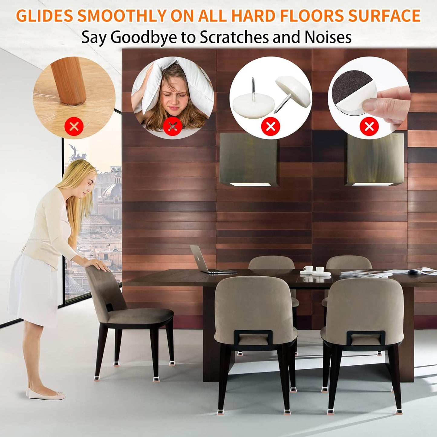 Ezprotekt 16 Pcs Rectangle Clear Silicone Chair Leg Floor Protectors with Felt, Rectangle Felt Furniture Leg Caps, Table Leg Covers Cups, Anti- Scratches and No Noise (Fit L :1.3-1.7", W: 0.9-1.2")