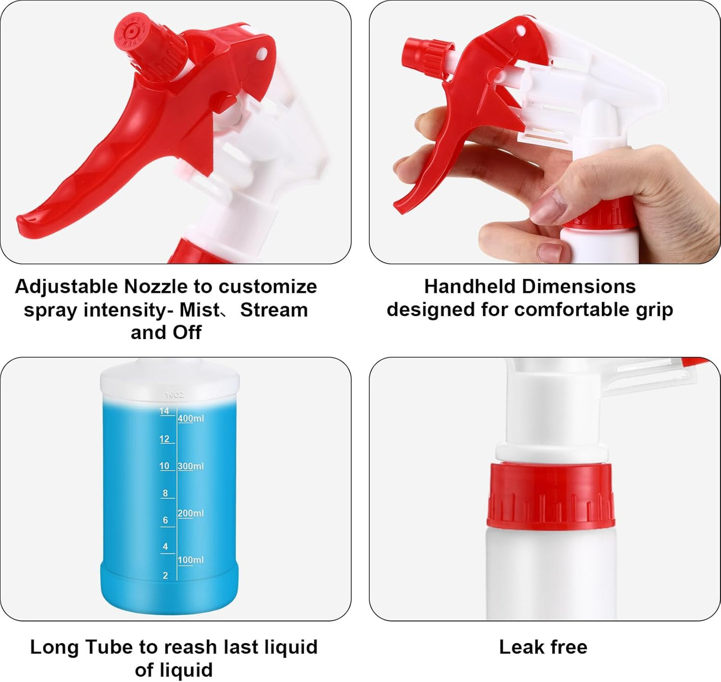 Eccliy 12 Pcs 16 Oz Plastic Spray Bottle, Adjustable Empty Reusable Sprayer for Cleaning, Planting, Water, Bathroom and Kitchen, BBQ, Commercial and Residential(Red,Measurements)