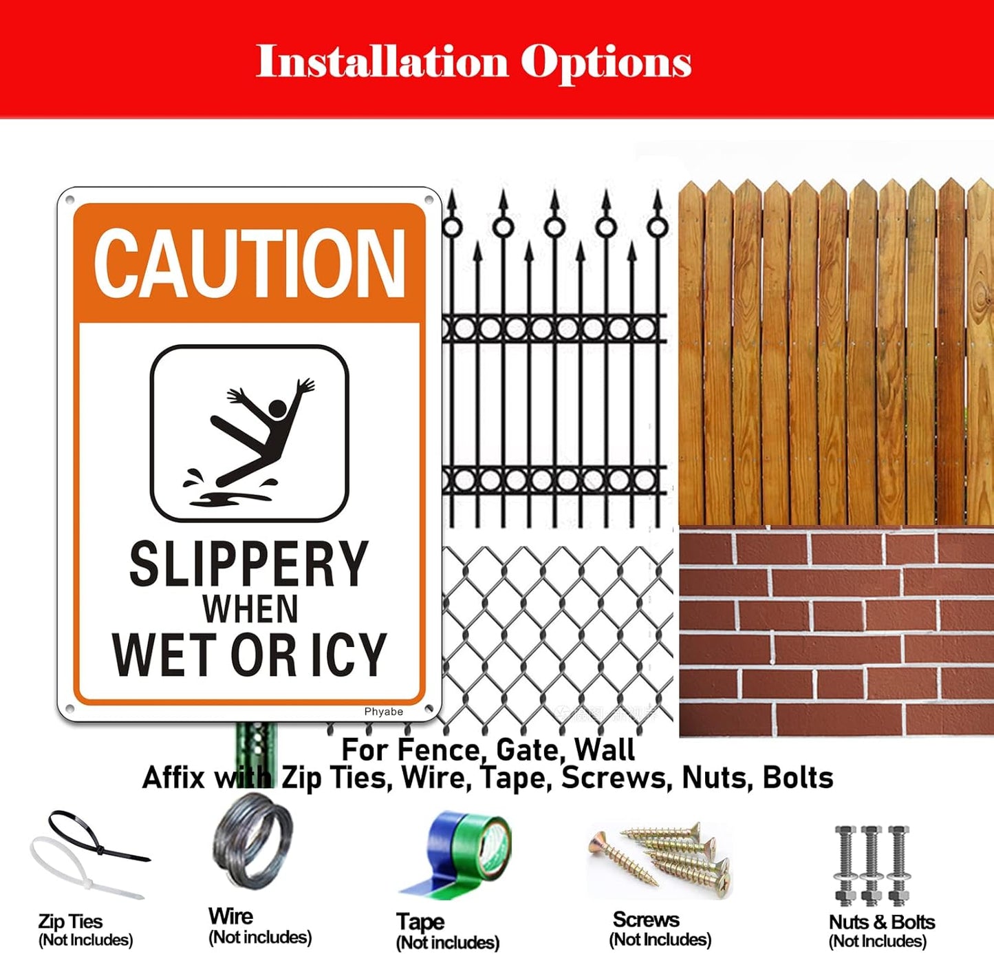 2 Pack Caution Slippery When Wet or Icy Sign, 7” x 10” Metal Rust Free Aluminum Sign, Weather Resistant, Waterproof, Durable Ink, Easy to Install
