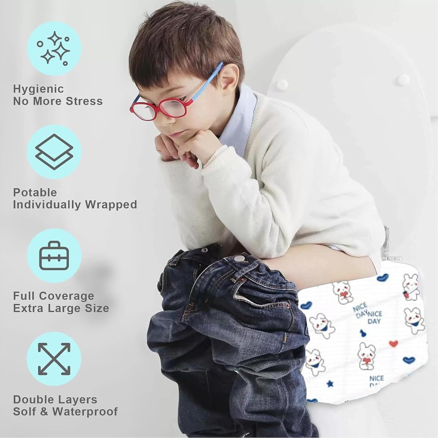 Disposable toilet seat cover,30 Pack of oversized waterproof toilet seat paper, suitable for children and adults, potty training, travel, public toilets, aircraft