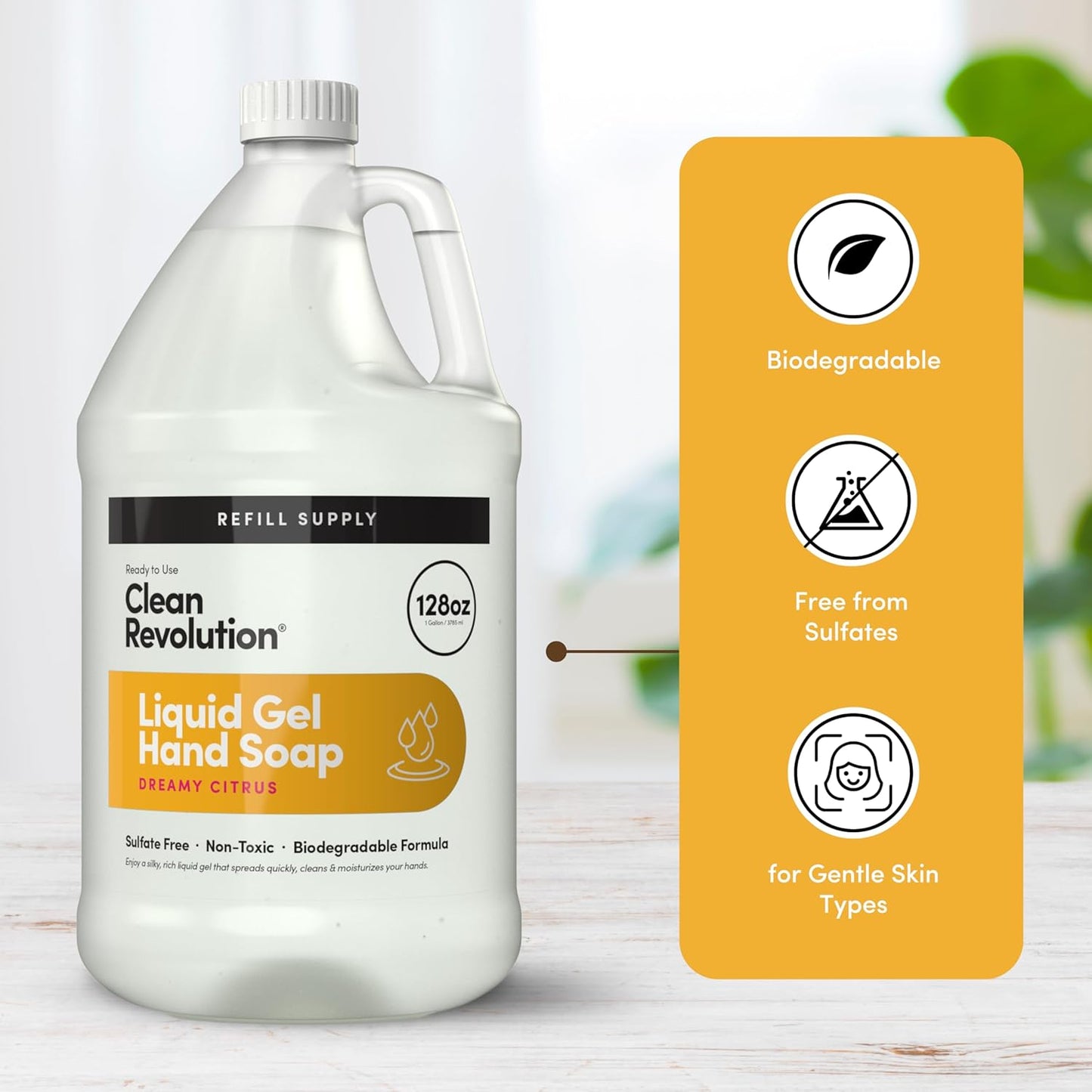 Clean Revolution Liquid Gel Hand Soap, Silky Rich Liquid, Quick Lather, Fast Rinsing, Contains Real Essential Oils (Dreamy Citrus) 128 Fl Oz