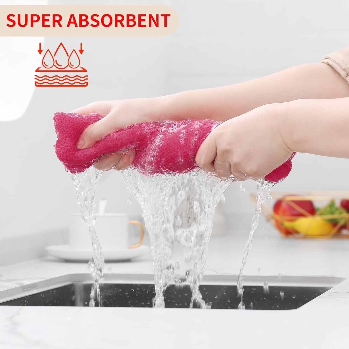 Homaxy 100% Cotton Waffle Weave Kitchen Dish Cloths, Ultra Soft Absorbent Quick Drying Dish Towels, 12 x 12 Inches, 8-Pack, Hot Pink