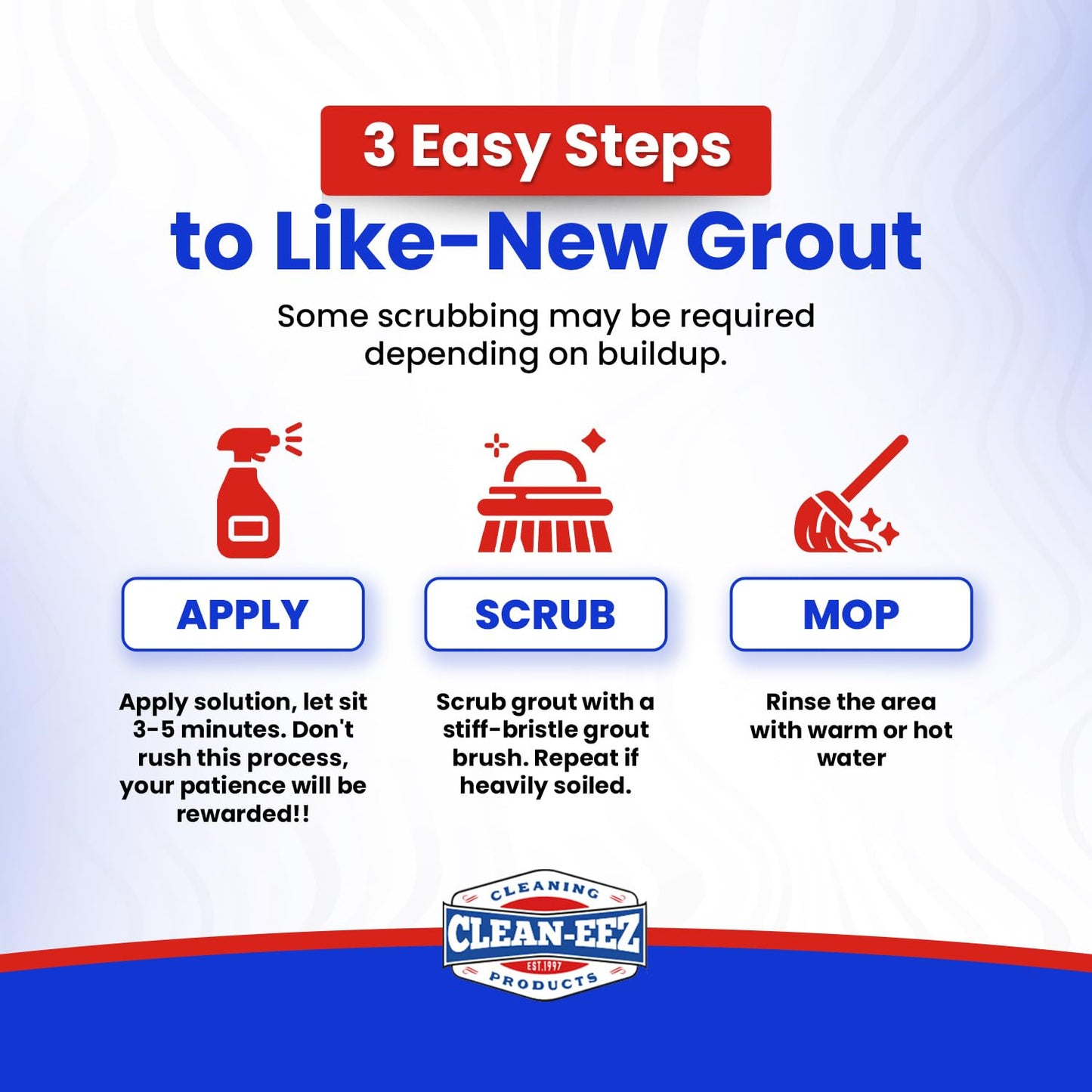 Clean-eez Grout-eez Tile Cleaner with Handheld Brush – 32 oz Heavy-Duty Stain Remover for Ceramic and Porcelain Surfaces – Safe for Colored Grout – Not for Natural Stone – Bathroom & Kitchen Use