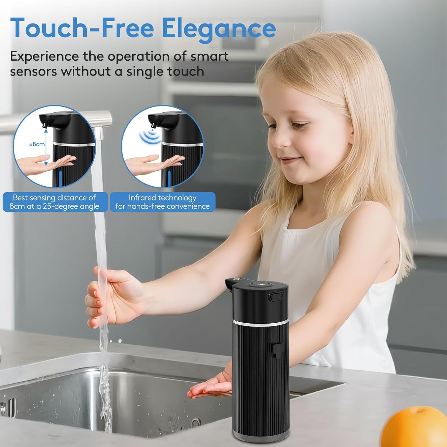 Automatic Soap Dispenser Touchless, 14.2oz/420ml Dish Hand Soap Dispenser for Kitchen Bathroom, Adjustable Volume for Thick & Thin Liquid, USB C Rechargeable, Clog-Free, Black