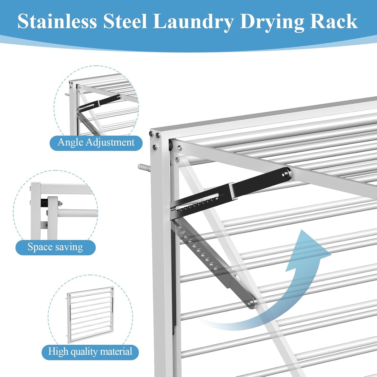 2 Pcs Wall Mount Clothes Drying Rack 26 X 31.5 Laundry Room Organizer Laundry Drying Rack Foldable Stainless Steel Drying Rack Clothing Space Saver Laundry Rack for Hanging Clothes Sock Towel