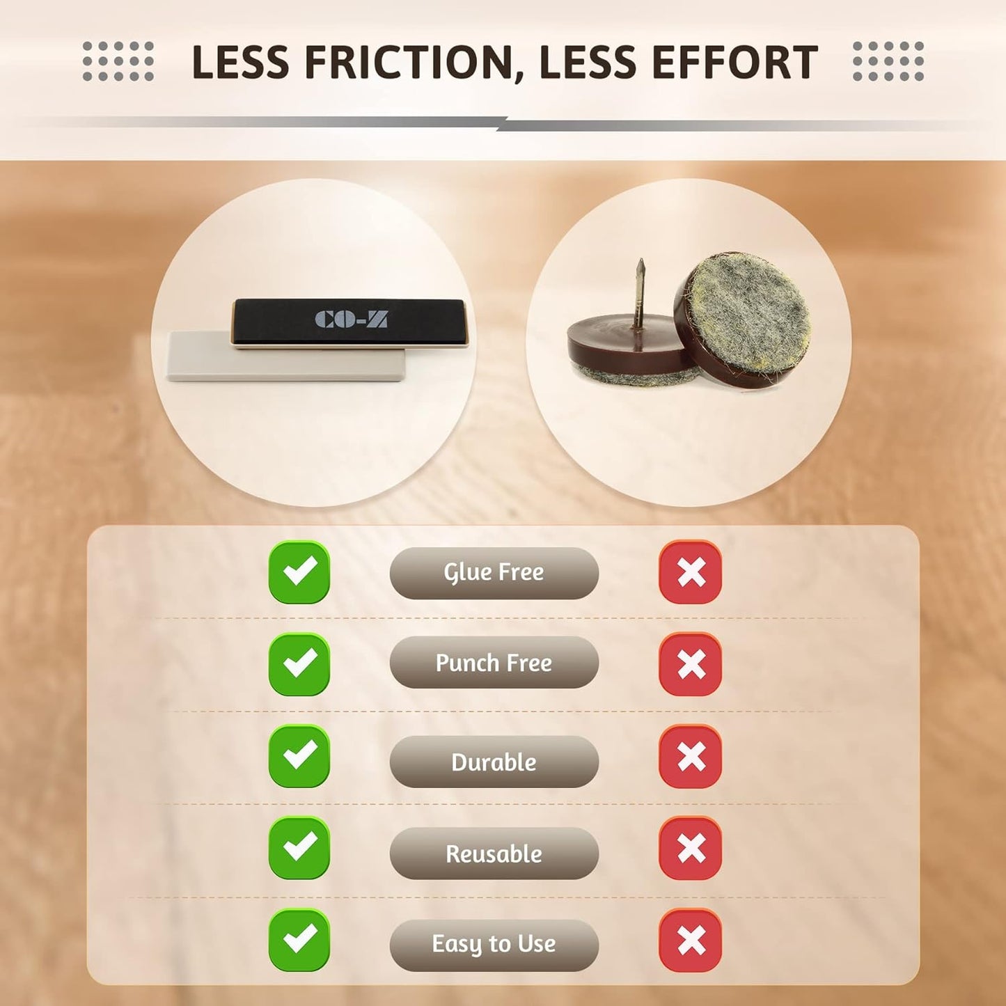 CO-Z Large Furniture Sliders - 4 Pack, 2 1/2" x 9" Rectangle Reusable Furniture Sliders for Carpet, Heavy-Duty Furniture Gliders Movers for Hardwood Floors, Plastic Moving Pads for Heavy Furniture