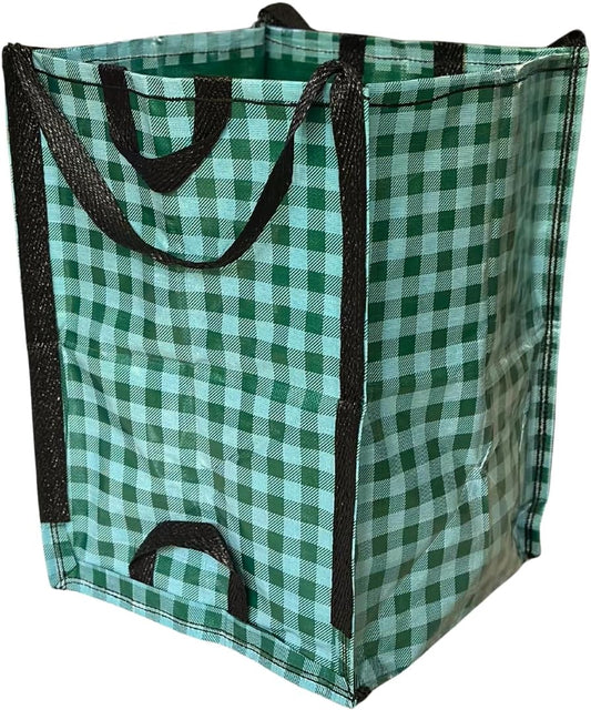 DURASACK Heavy Duty Home and Yard Bags 48-Gallon Reusable Self-Standing Lawn and Leaf Bags Garbage Can with Reinforced Handles, Gingham Green, 3 Pack