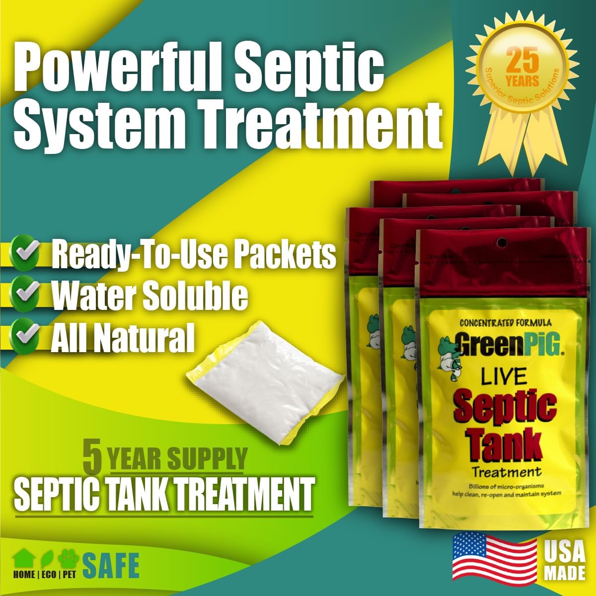 Green Pig 56 Live Septic Tank Treatment 5-Year Supply Ultimate Solution in Preventing Expensive Backups, Clogs, & Drain Field Failures with 20-Easy Drop-In & Flush Pods, 20 Count