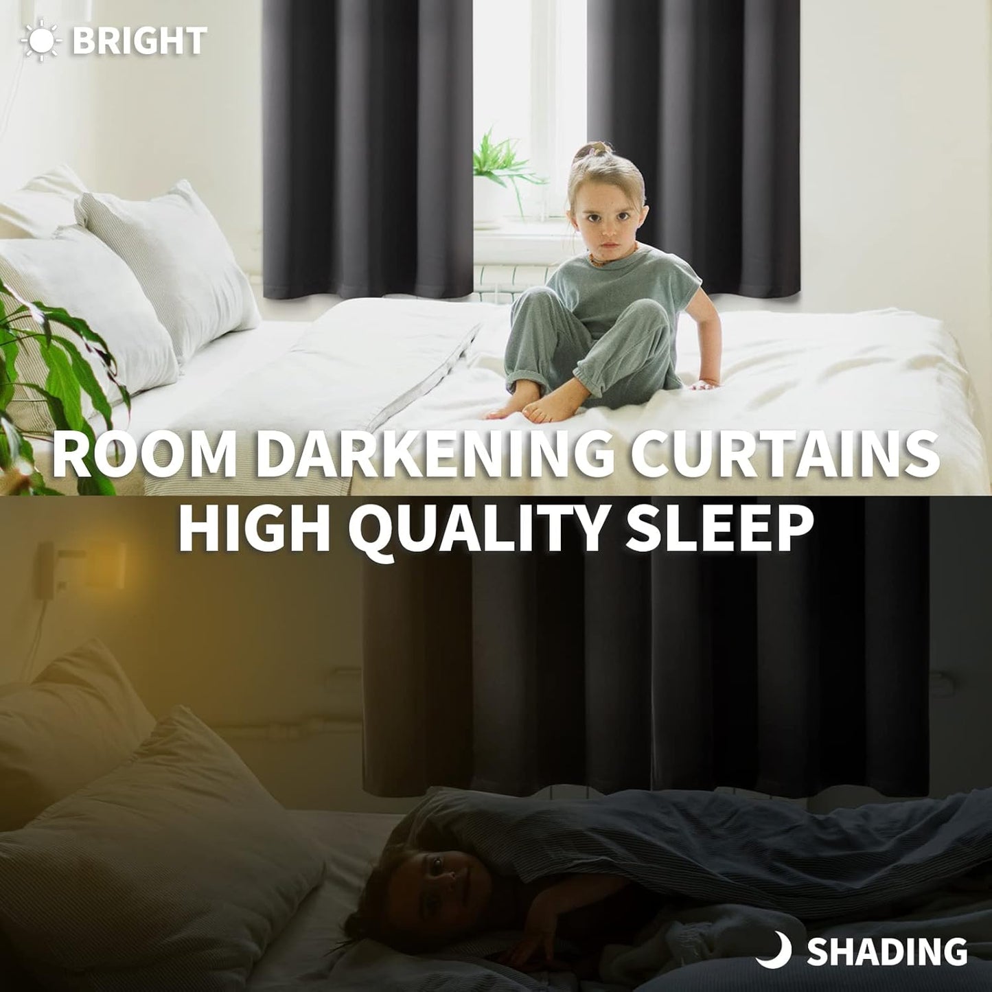 BGment Rod Pocket Blackout Curtains for Bedroom 84 Inches Length - Thermal Insulated Room Darkening Curtain for Living Room, 52 x 84 Inch, 2 Panels, Dark Grey