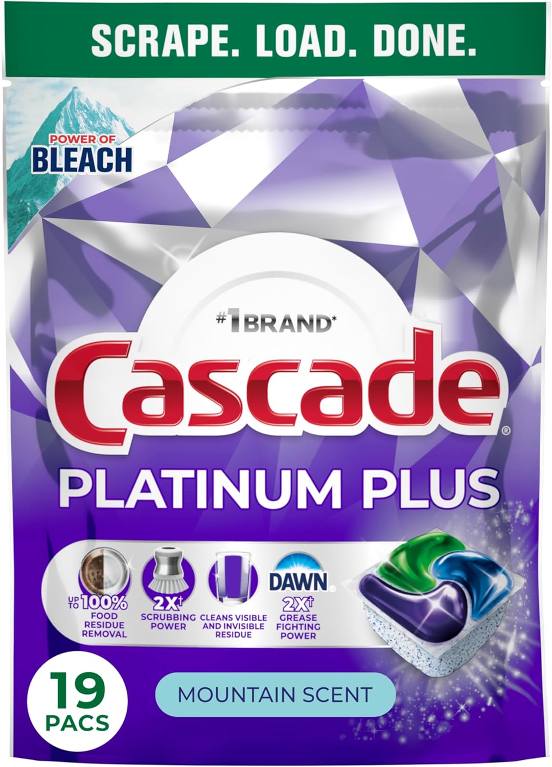Cascade Platinum Plus Dishwasher Pods, Dishwasher Detergent, Dish Detergent Soap, Mountain, 19 Count