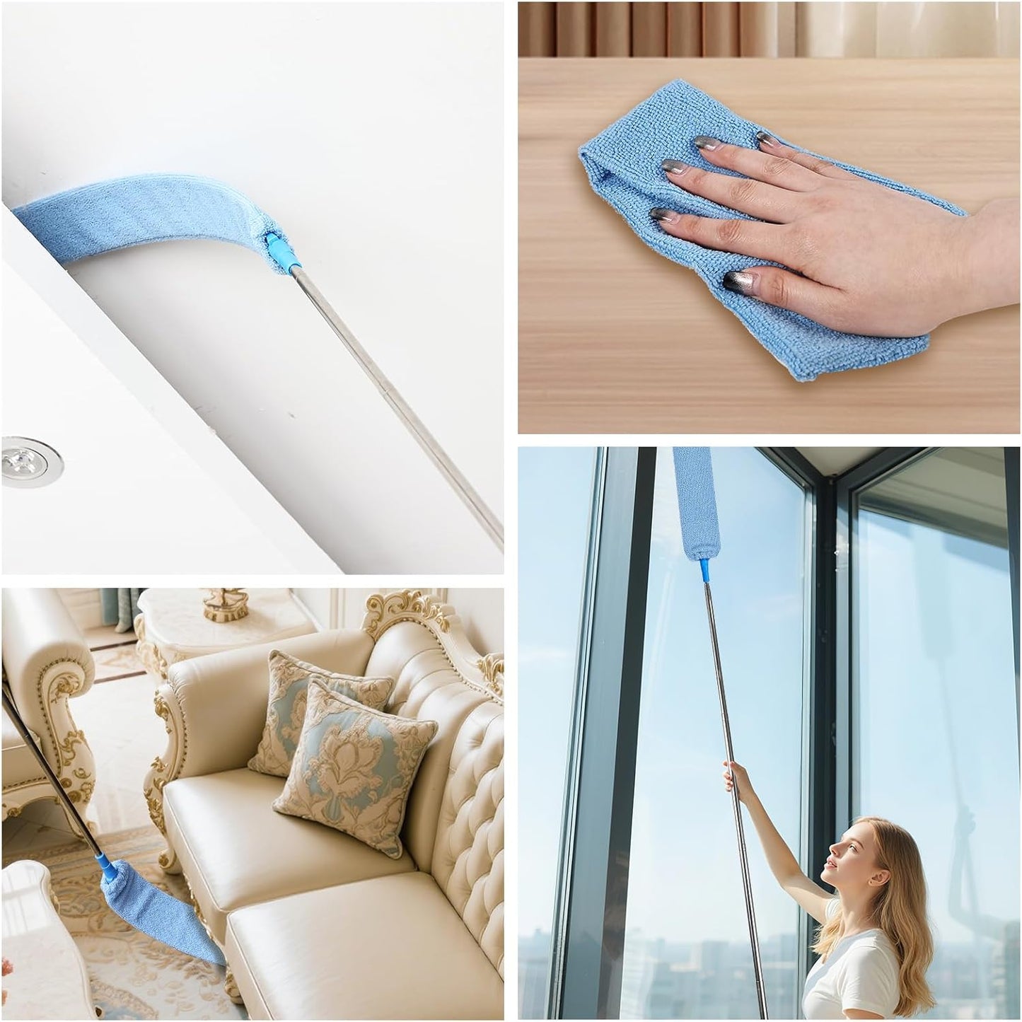 Retractable Gap Duster Cleaner Cleaning Tools with 2 Microfiber Dusting Cloths Washable Duster for Cleaning Under Appliances Furniture Couch Fridge