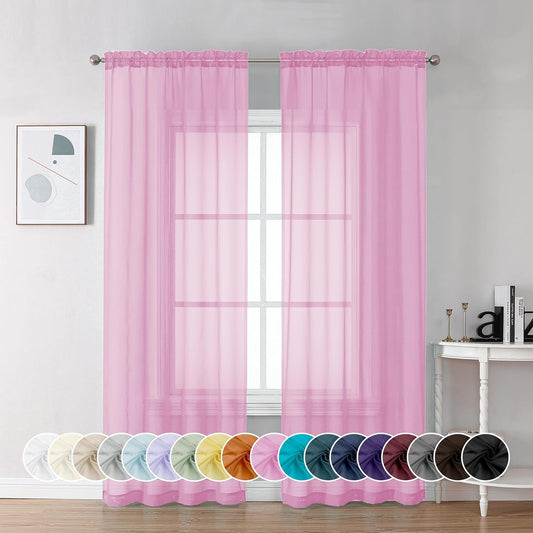 Chyhomenyc Pink Sheer Curtains 72 Inch Length 2 Panels, Light Filtering Soft Airy Rod Pocket Voile Window Curtain Drapes for French Door Bedroom Living Room, Each 42Wx72L Inches