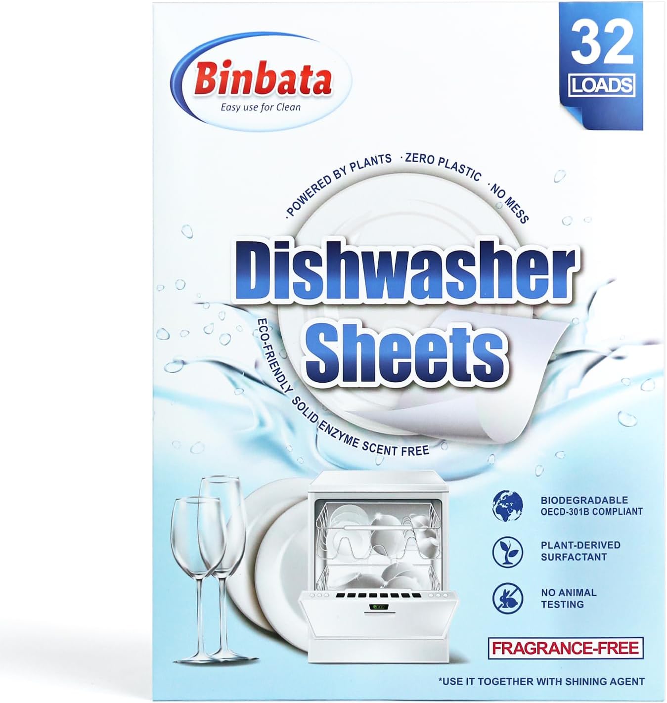 Upgraded Eco Dishwasher Detergent Sheets Up To 32 Loads, Unscented Plastic Free Dishwashing Soap Strips With High Efficient Solid Enzyme, Leaving Dishes Sparkling Clean