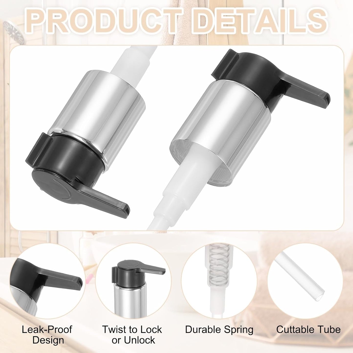 uxcell 2 Pcs Soap Dispenser Pump Heads, Hand Soap Dispensers Top Pumps Replacement Clip-on Pumphead for Standard 24/410 Neck Size Bathroom Lotion Shampoo Bottle, Silver Black