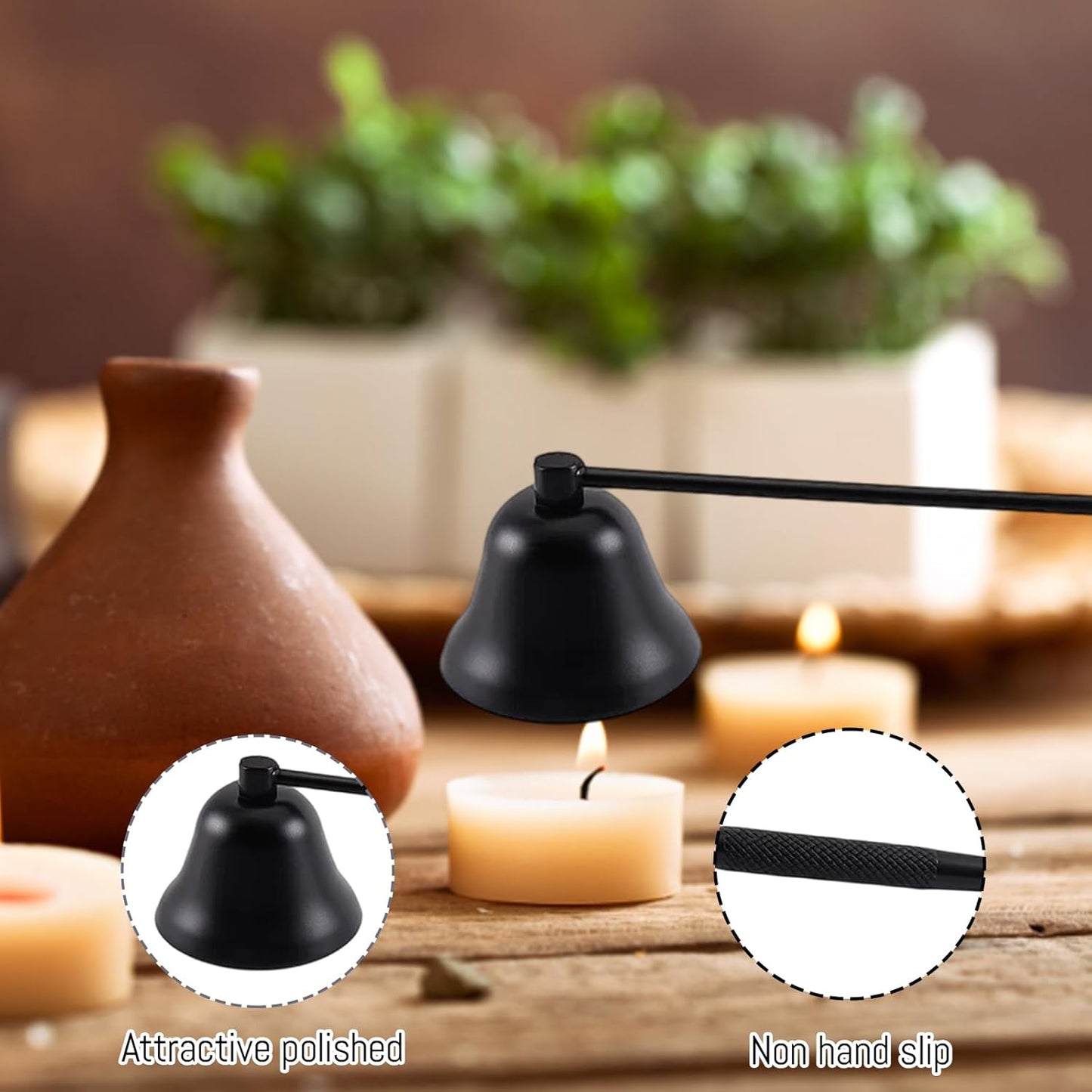 2-Piece Candle Snuffer with Wick Dipper,Candle Snuffer, Brass Candle Snuffer and Long Handle Putting Out Fire, Durable Metal Candle Tools for Home Decor and Relaxation