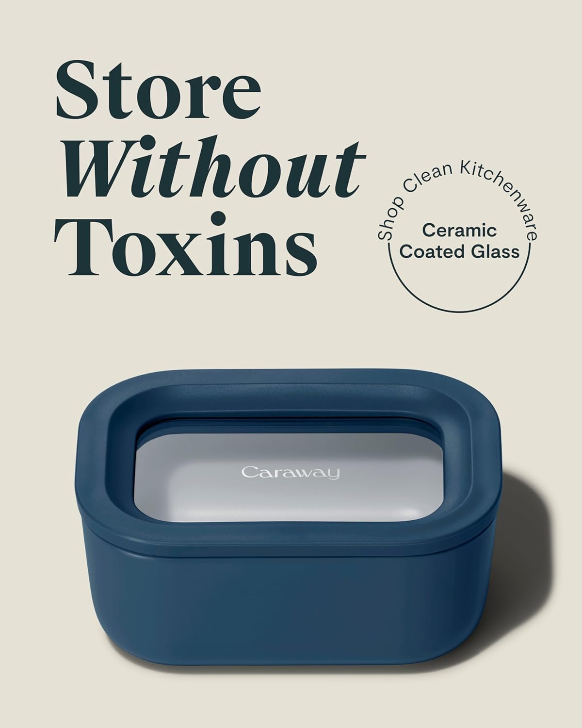 Caraway 2pc Glass Food Storage Set - 2.6 Cup Food Containers (2) - Non-Toxic Ceramic-Coated Glass - Air Release Technology - Compact & Stackable Design - Navy