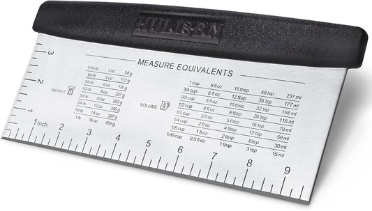 HULISEN Large Bench Scraper for Baking, 10 inch Dough Pastry Scraper with Measuring Scale, Stainless Steel Cake Scraper, Pizza Cutter, Food Chopper, Bread Separator Knife