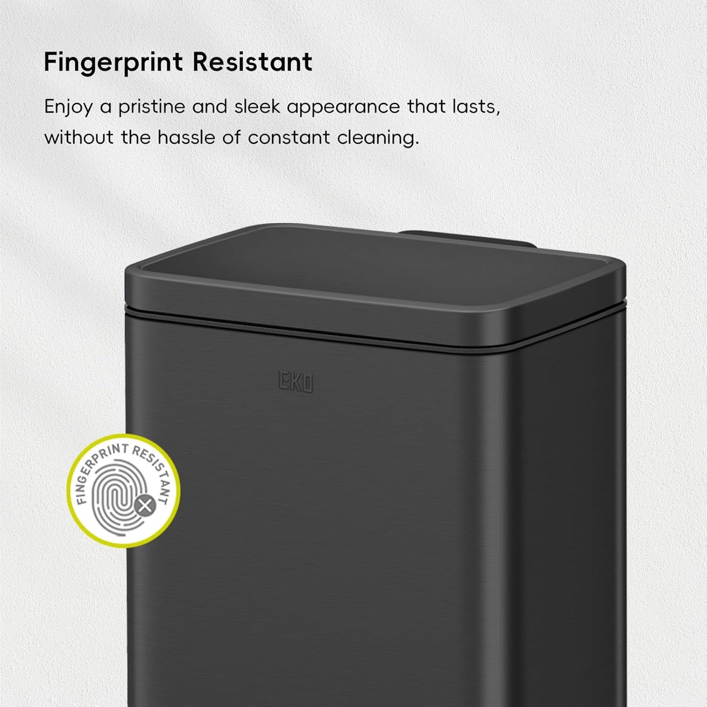 EKO Madison Matte Black 6L / 1.6 Gal Bathroom Trash Can with Lid and Removable Inner Basket, Rectangular Small Step Trash Can, Brushed Stainless Steel