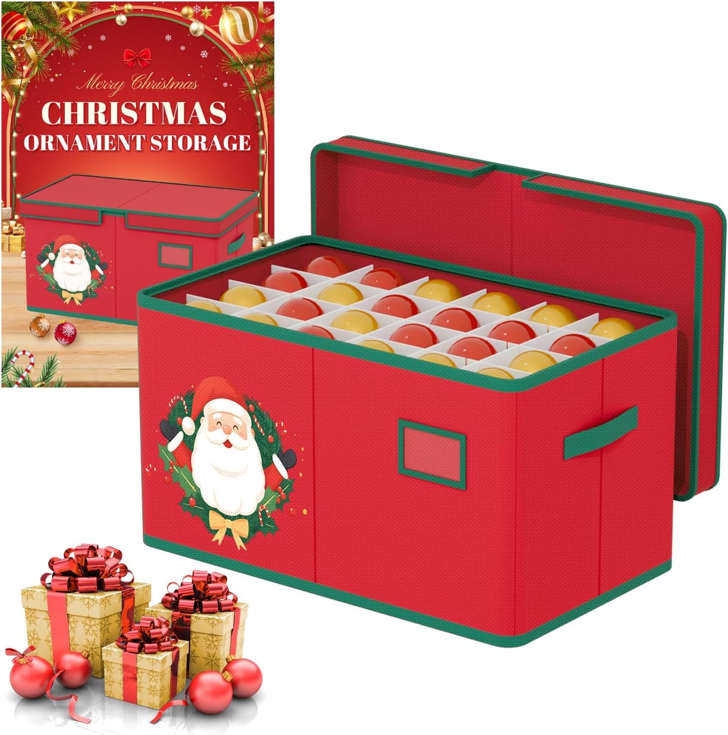 Christmas Ornament Storage Box Red Christmas Decoration Storage Containers 600D Oxford fabric Ornament Organizer Storage Box Fit 96 3 inch Holiday Ornaments Christmas Decor Storage Container