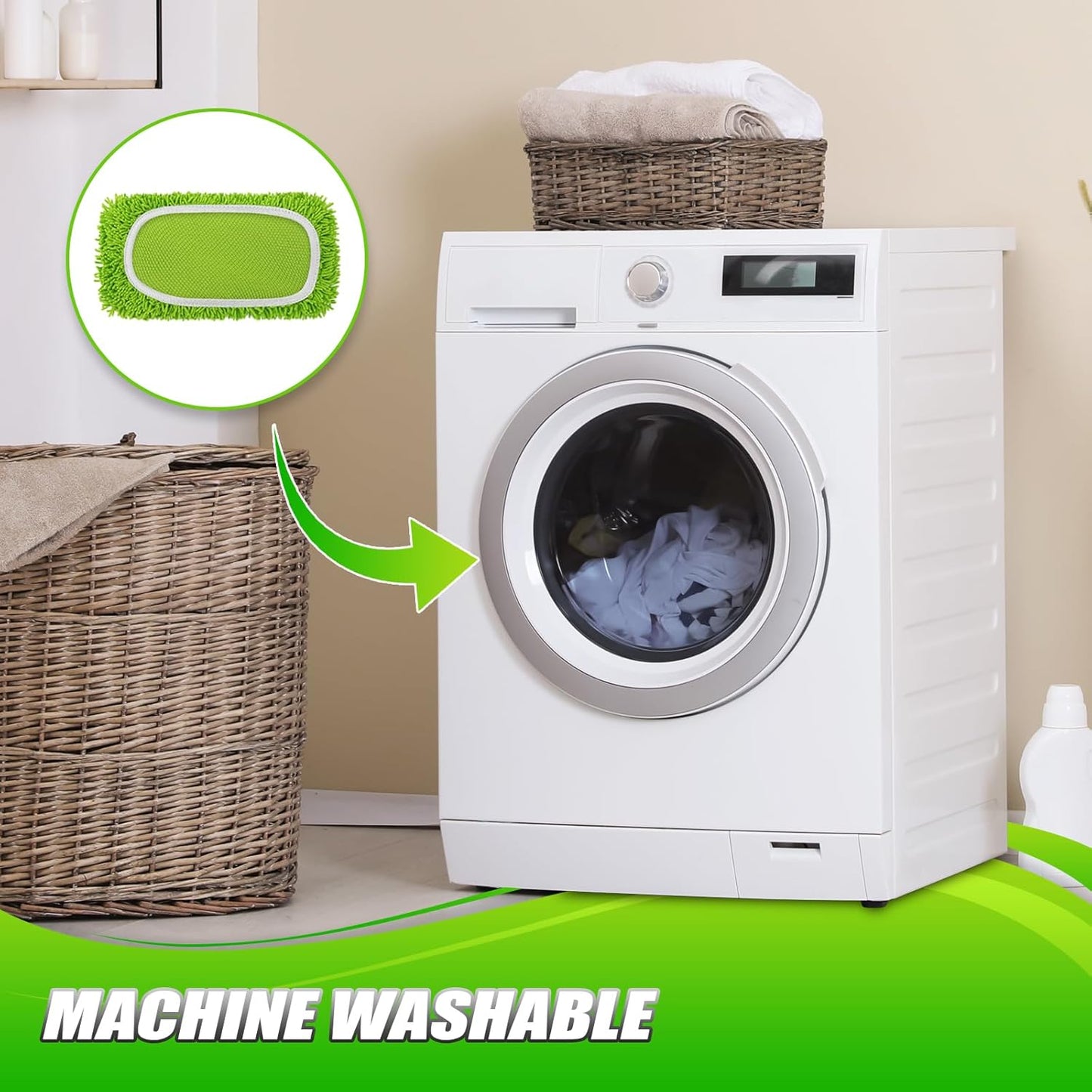 Set of 4 Reusable Microfiber Mop Pads Compatible with Swiffer Sweeper, Dry Sweeping Cloths, Washable Wet Mopping Cloth Refills for Floor Cleaning (Mop is Not Included) (4 Pack, Green)