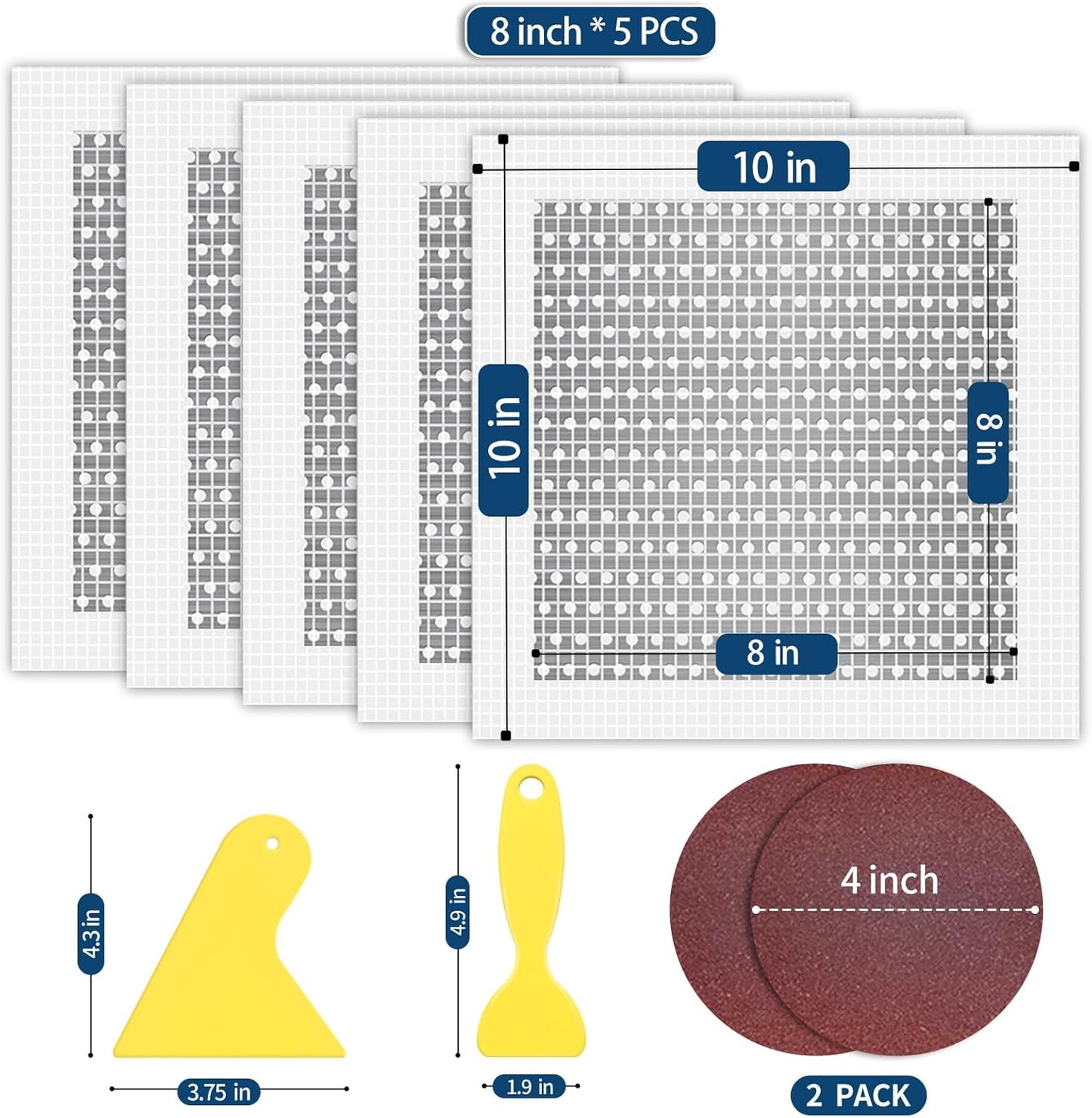 5pcs Drywall Patch Kit (8" x 8"), Self-Adhesive Fiberglass Wall Repair Patch Kit & Aluminum Metal Sheet Drywall Patch, Quick Repair Large Holes in Drywall