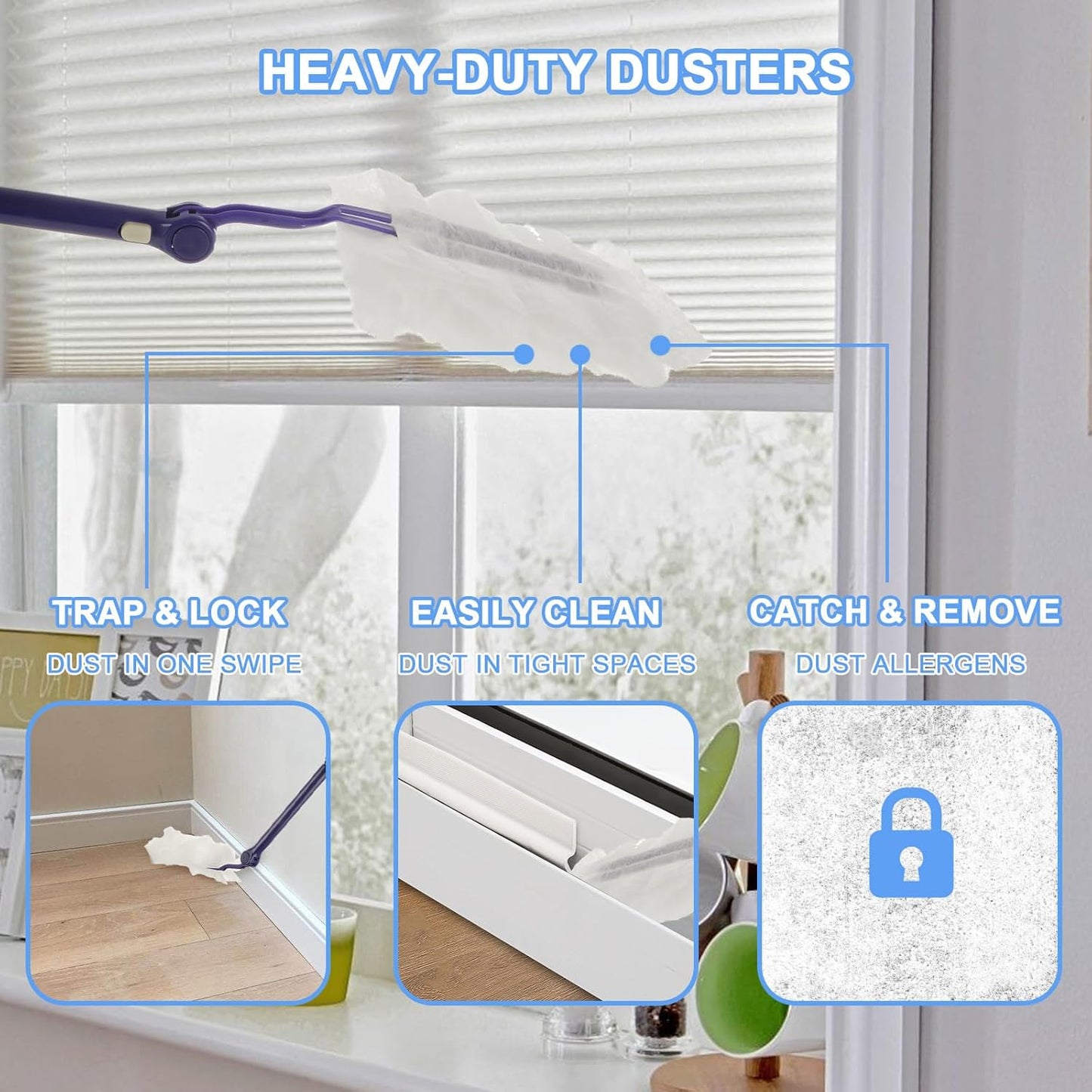 JMIATRY 100PCS Disposable Duster Refills for Swiffer Heavy Duty Duster Refills 180° Duster Refill Bulk Duster Pads with Extendable Handle Disposable Dusters for Cleaning Home Office Blinds Ceiling