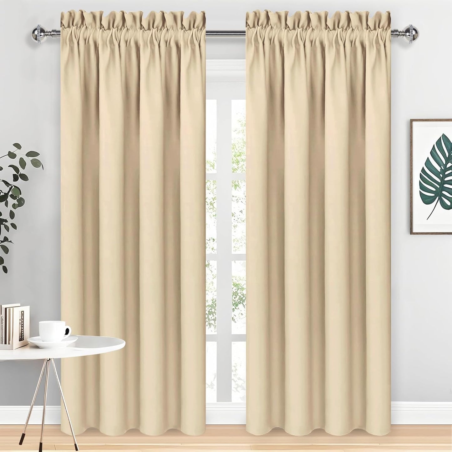 DWCN Blackout Curtains Room Darkening Thermal Insulated Bedroom Curtains Window Curtain Panels, 52 x 84 inches Long, Set of 2 Beige Rod Pocket Drapes