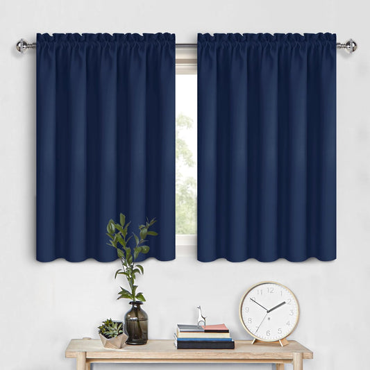 DWCN Short Curtains for Bathroom Windows 36 inches Length 2 Panels Set, Half Window Blackout Curtains for Kitchen, Rod Pocket Energy Saving Drapes (W60 x L36 Inch, Navy Blue)