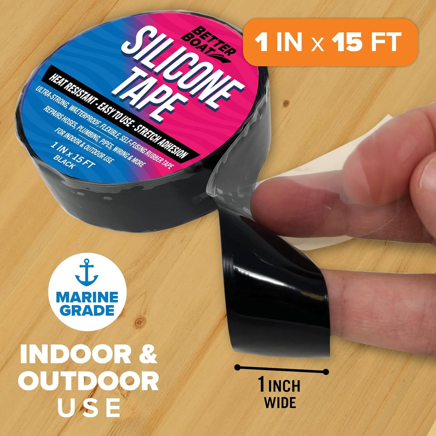 Black Heavy Duty Silicone Tape, Self-Fusing Rubber Hose and Plumbing Water Pipe Repair Seal, Coax Electrical or Waterproof Tape for Leaks, 15ft