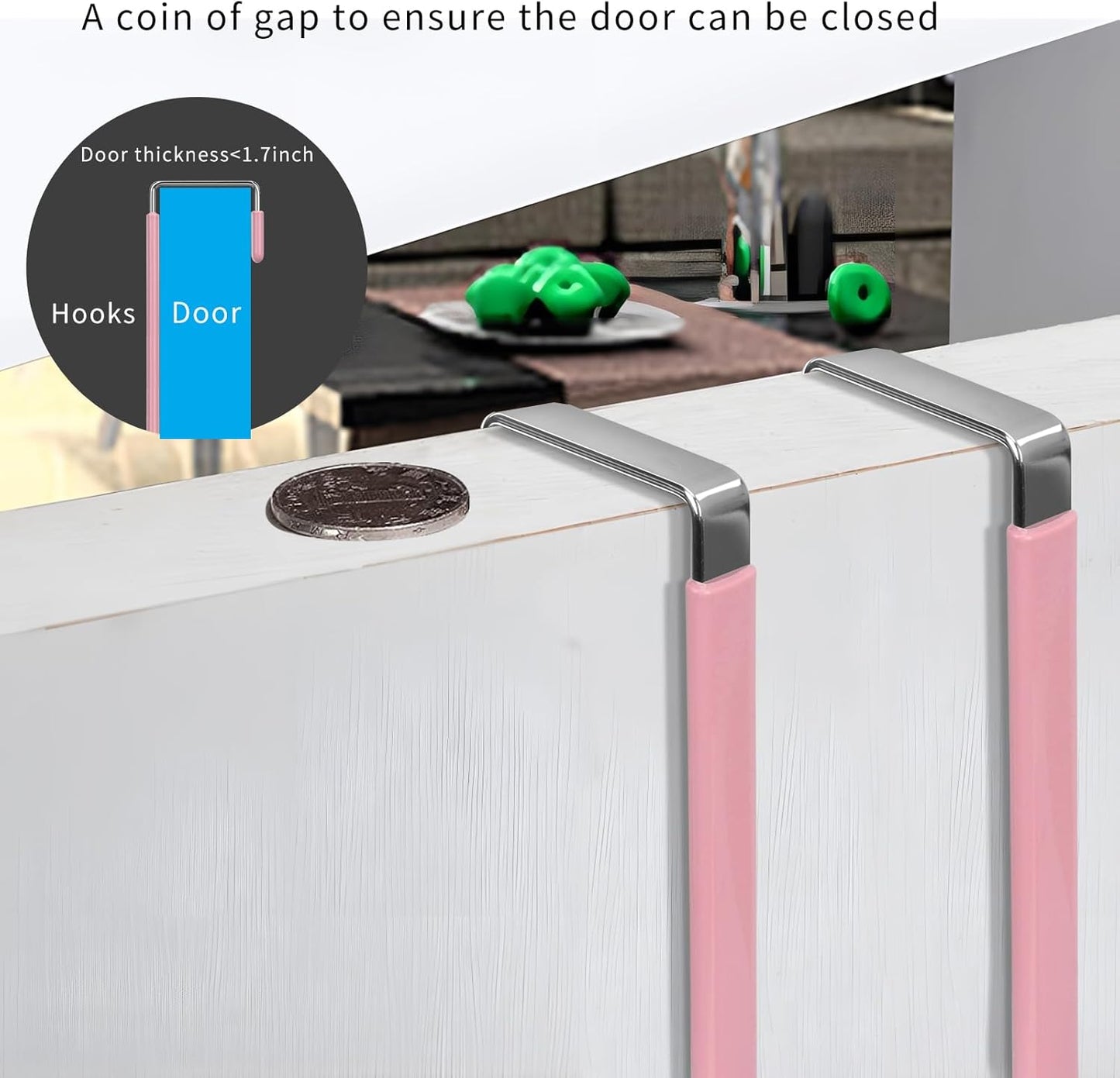 FYY Over The Door Hooks, 4 Pack Upgraded Long Door Hangers Hooks with Rubber Prevent Scratches Heavy Duty Organizer Hooks for Hanging Clothes, Towels, Hats, Coats, Bags Pink