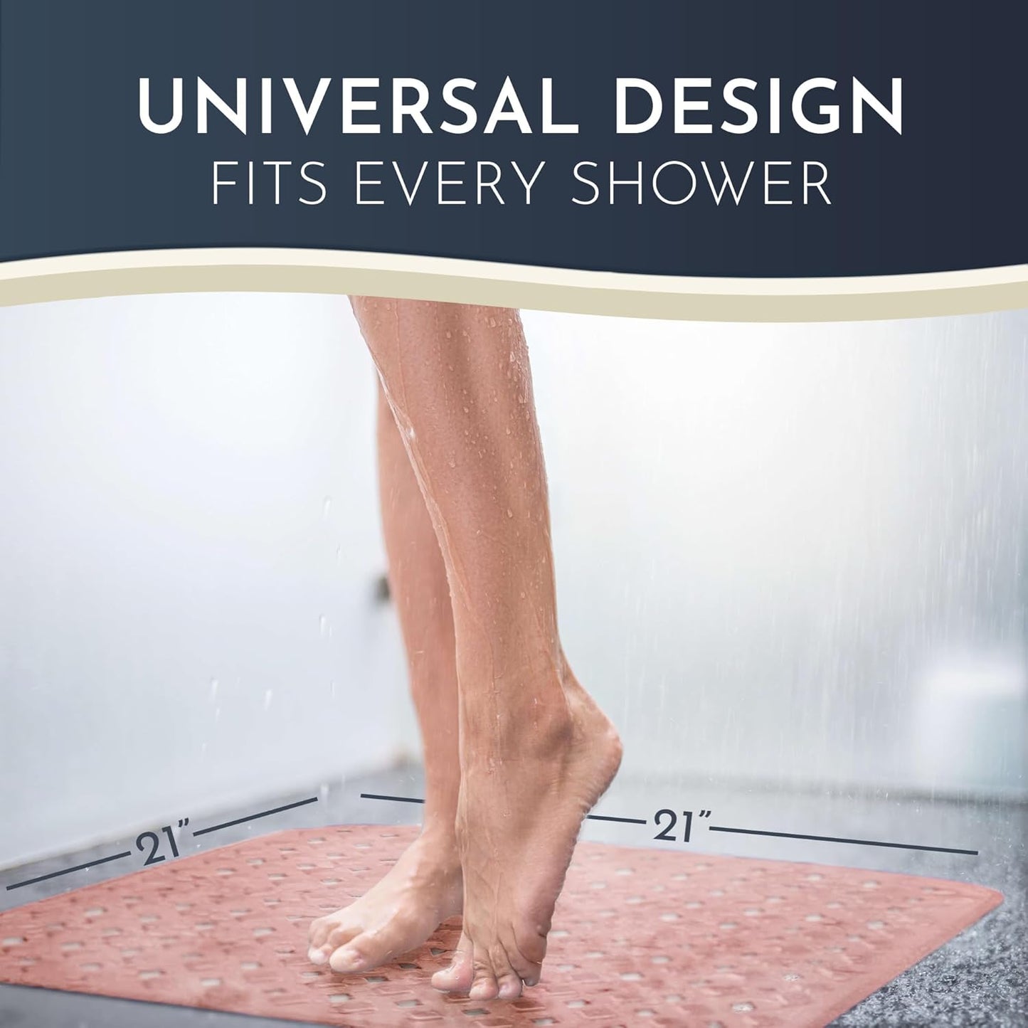 Homerella Anti Slip Shower Mat | Anti Mold Non Slip Bathtub Mat for Inside Shower | Square Floor Shower Mat 21 x 21 inch with Suction Cups for Grip & Hooks Hanging and Quick Drying | Machine Washable
