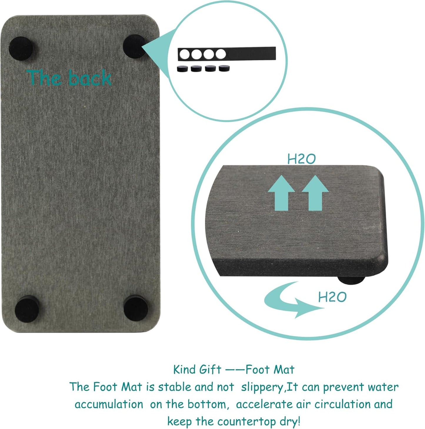 2 Pcs Water Absorbing Stone Trays, Kitchen/Bathroom Sink Soap Dish, Diatomite Tray Used for Hand Soap & Cosmetic Bottles in The Modern Home, 3.15" W x 6.3" L, Dark Gray